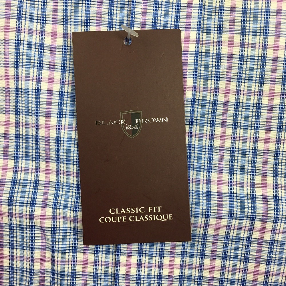 BLACK BROWN Dress Shirt Mens 18-36 Blue/Mauve Plaid Egyptian Cotton NWT! - Picture 7 of 11